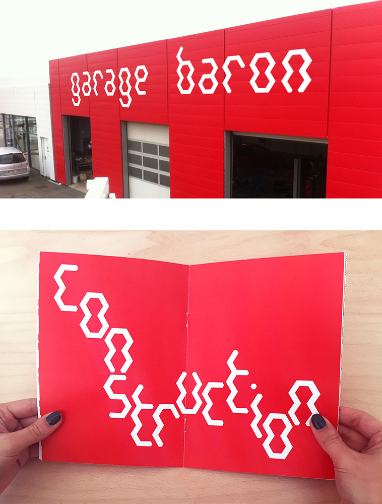 Typographie formée par des hexagones à l'image de l'écrou